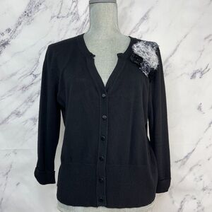 Willi Smith | Black Button-Down Cardigan Polka Dot Flower Detail | L